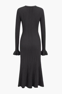 MICAS Long Sleeve Dresses|Knitwear-Knit Button V-Neck Dress