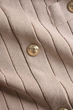 MICAS Long Sleeve Dresses|Knitwear-Knit Button V-Neck Hollow Out Long Sleeve Dress