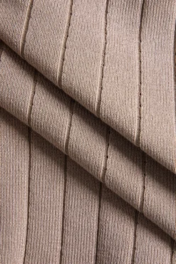 MICAS Long Sleeve Dresses|Knitwear-Knit Button V-Neck Hollow Out Long Sleeve Dress