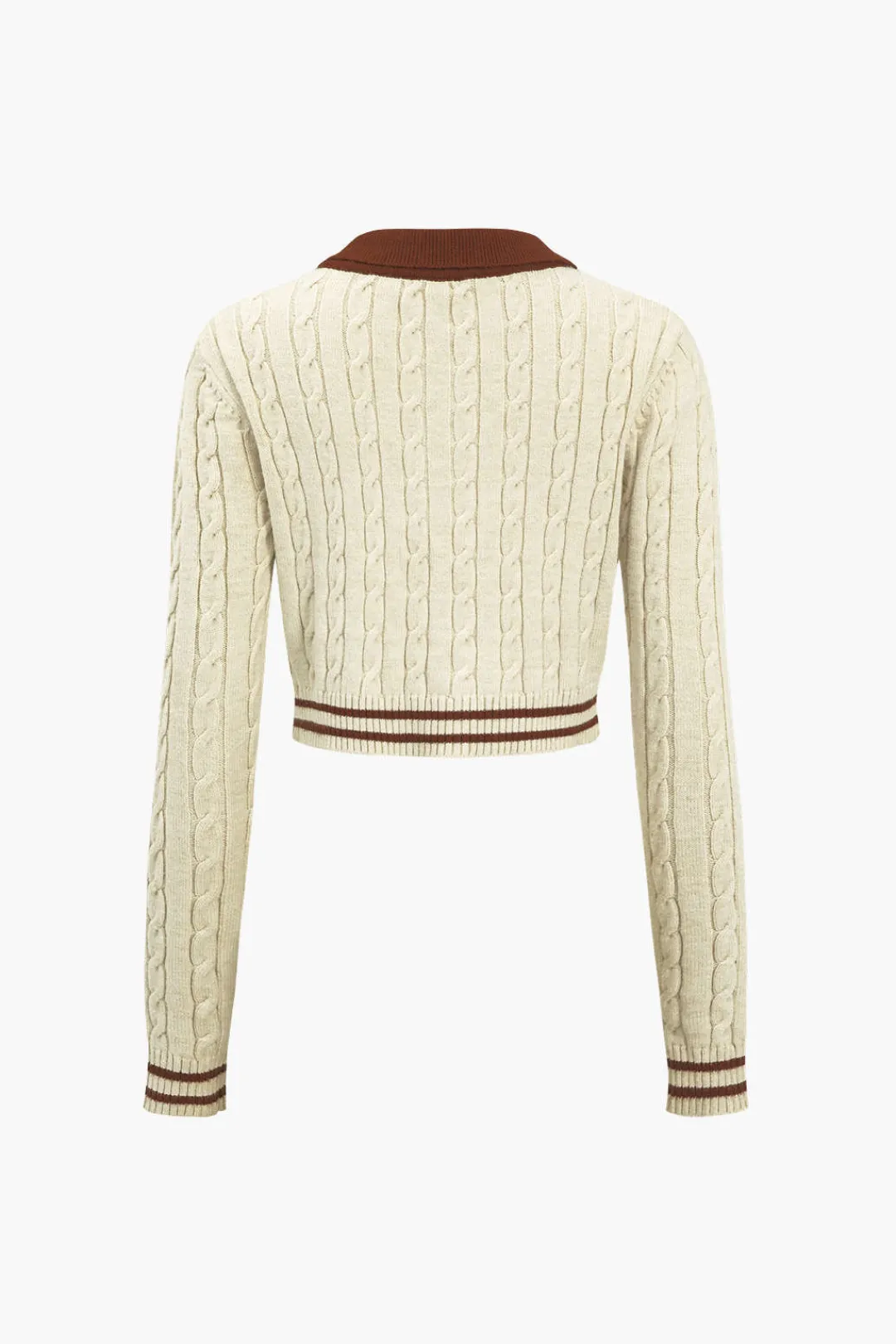 MICAS Knitwear|Knit Tops-Knit Color Block Button Fake Pockets Long-Sleeve Top