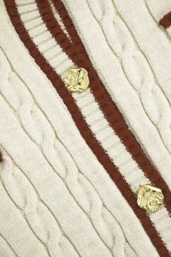 MICAS Knitwear|Knit Tops-Knit Color Block Button Fake Pockets Long-Sleeve Top