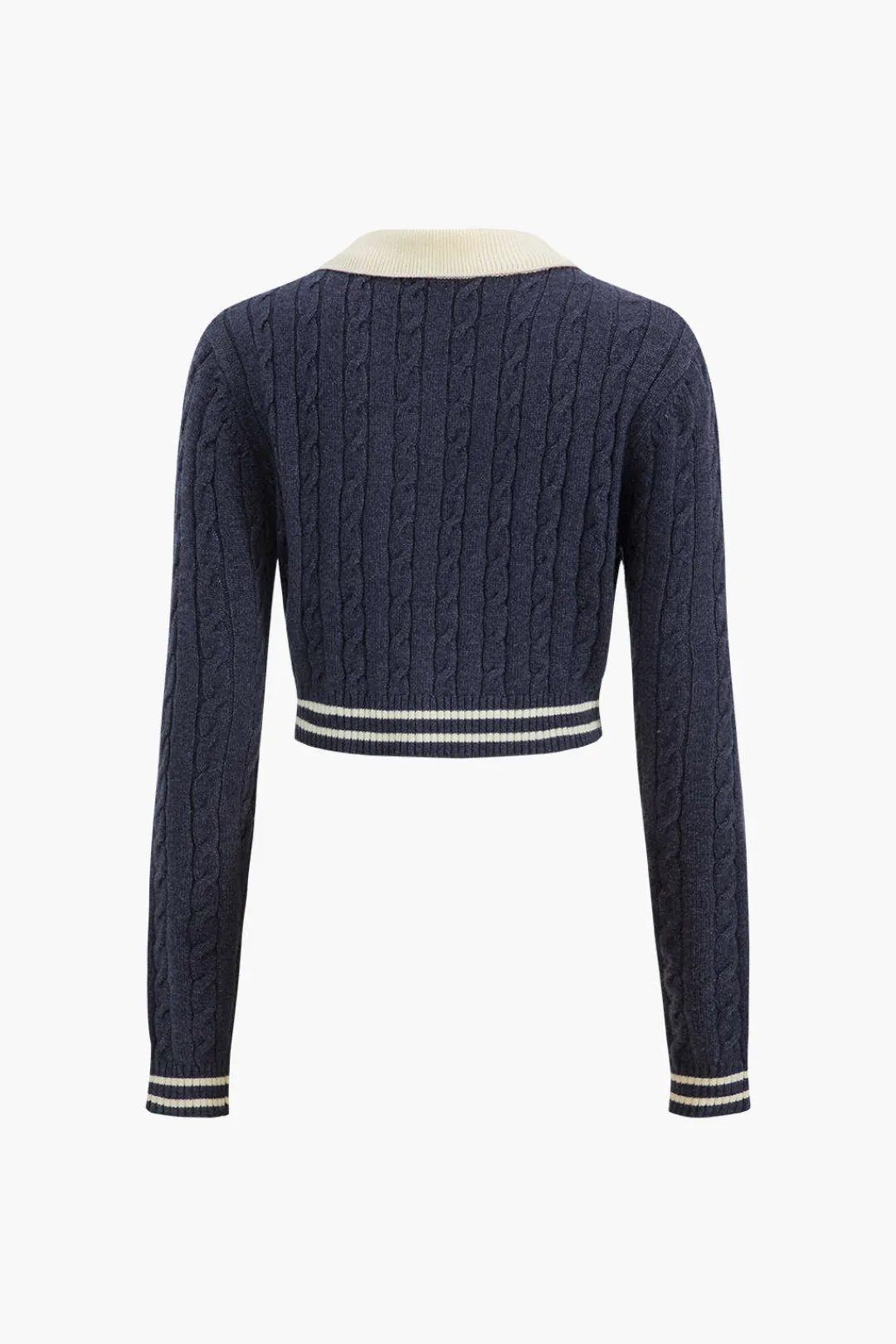 MICAS Knitwear|Knit Tops-Knit Color Block Button Fake Pockets Long-Sleeve Top