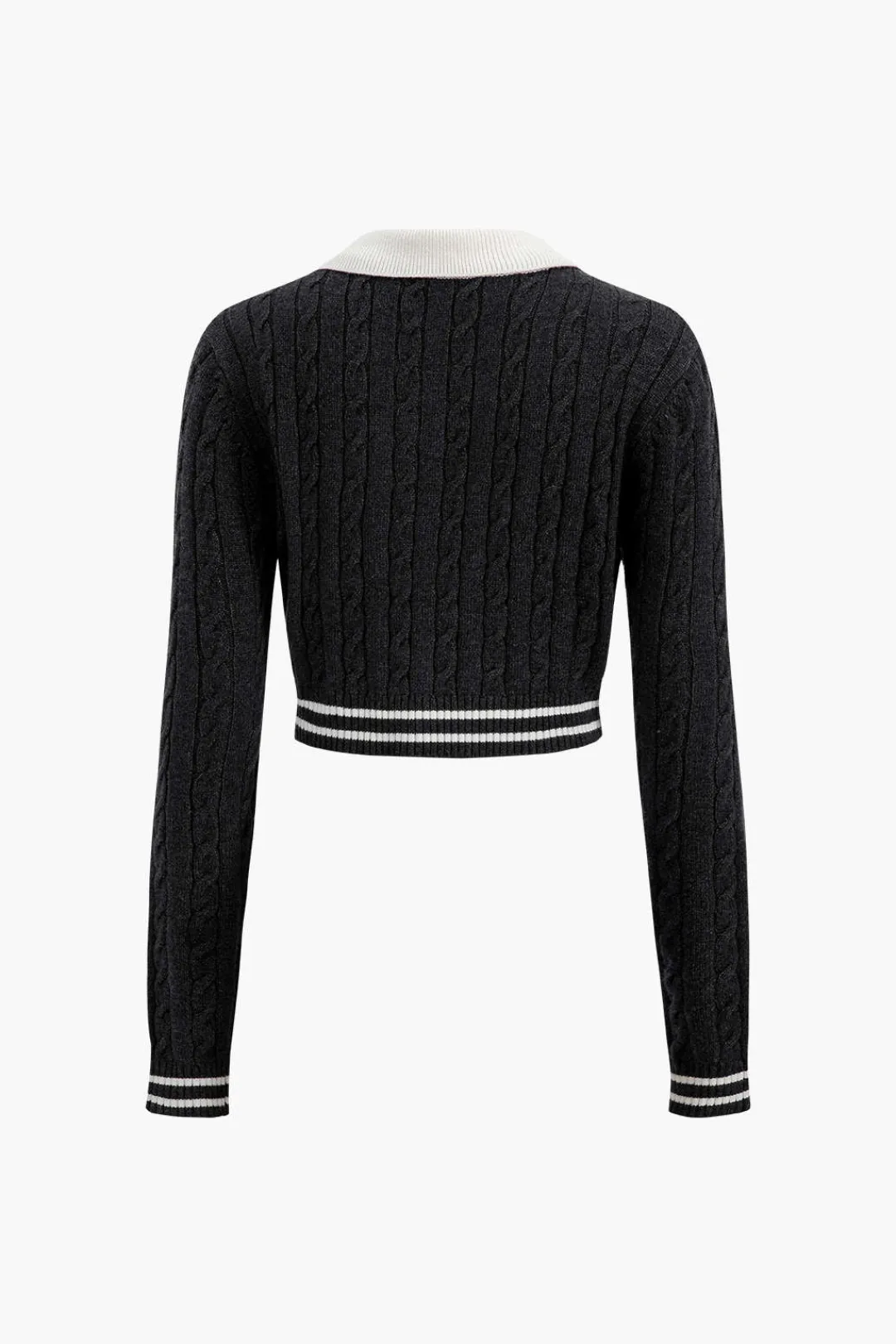 MICAS Knitwear|Knit Tops-Knit Color Block Button Fake Pockets Long-Sleeve Top