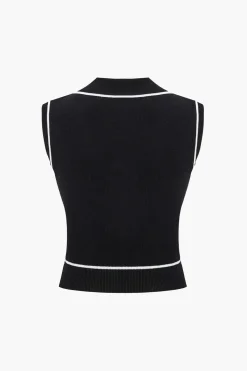 MICAS Knit Tops-Knit Color Block Button Vest