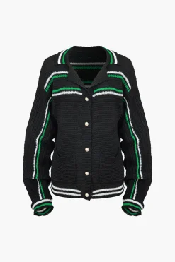 MICAS Outerwear|Outerwear-Knit Color Block Pocket Cardigan BLACK