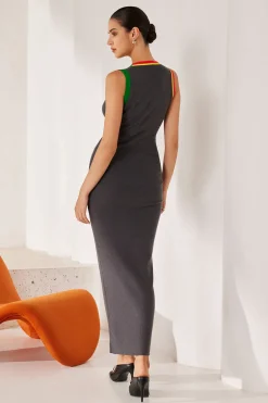 MICAS Knit Dresses-Knit Color Block Tank Maxi Dress GRAY