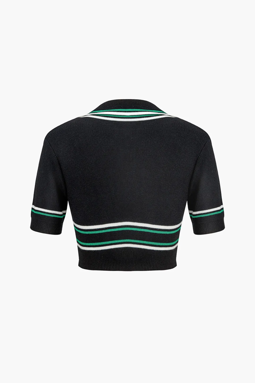 MICAS Knit Tops-Knit Color Block V-neck Short-Sleeve Top