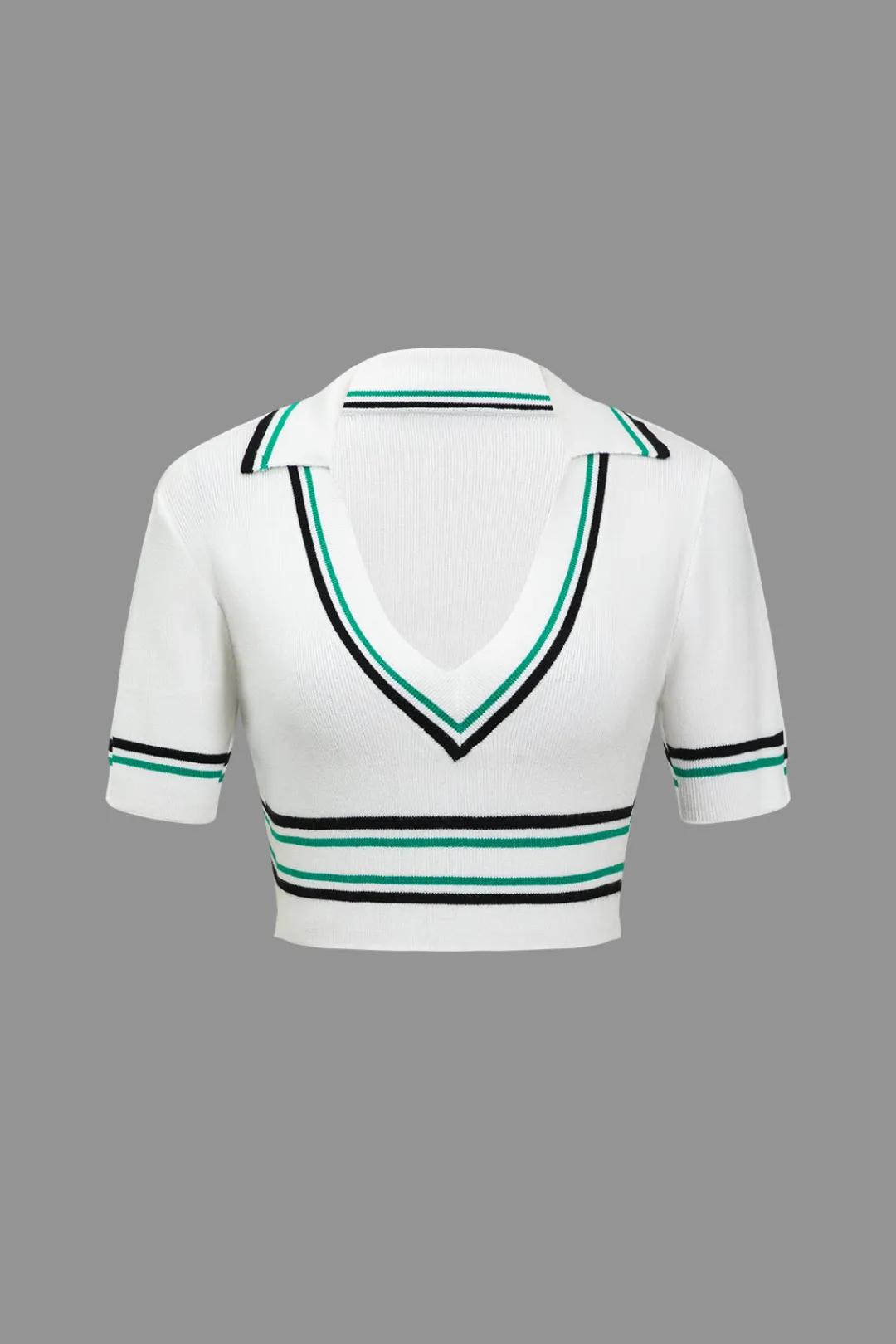 MICAS Knit Tops-Knit Color Block V-neck Short-Sleeve Top