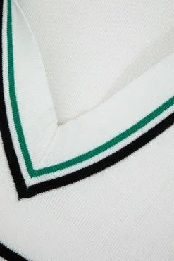 MICAS Knit Tops-Knit Color Block V-neck Short-Sleeve Top