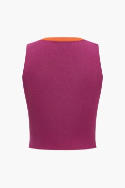 MICAS Knitwear|Knit Sets-Knit Color-Block Button Tank Top And Skirt Set RASPBERRY