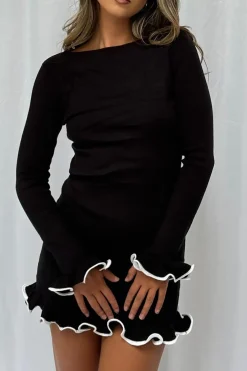 MICAS Long Sleeve Dresses|Knitwear-Knit Contrast Whipstitching Dress