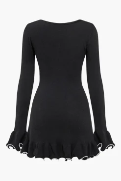 MICAS Long Sleeve Dresses|Knitwear-Knit Contrast Whipstitching Dress