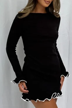 MICAS Long Sleeve Dresses|Knitwear-Knit Contrast Whipstitching Dress