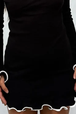 MICAS Long Sleeve Dresses|Knitwear-Knit Contrast Whipstitching Dress