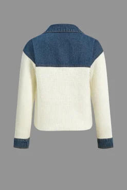 MICAS Outerwear|Outerwear-Knit Denim Patchwork Cardigan IVORY