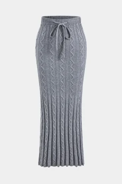 MICAS Knitwear|Knit Bottoms-Knit Drawstring Tie-Up Skirt DIM GRAY