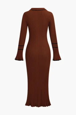 MICAS Long Sleeve Dresses|Knitwear-Knit Long Sleeve Button Dress