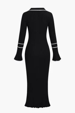 MICAS Long Sleeve Dresses|Knitwear-Knit Long Sleeve Button Dress