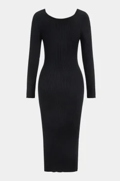 MICAS Long Sleeve Dresses|Knitwear-Knit Metallic Button Long Sleeve Dress BLACK