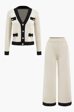 MICAS Knitwear|Knit Sets-Knit Metallic Button Pocket Top And Pants Set