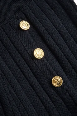 MICAS Knitwear|Knit Sets-Knit Metallic Button Pocket Top And Trousers Set BLACK