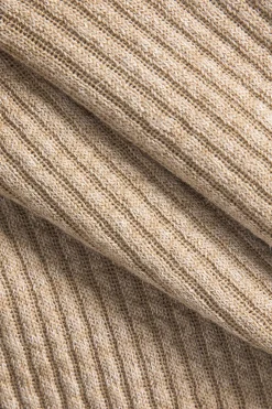 MICAS Knitwear|Knit Tops-Knit Off Shoulder Patchwork Faux Fur Long-Sleeve Top KHAKI