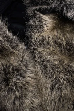 MICAS Outerwear|Knitwear-Knit Patchwork Faux Fur Collar Long-Sleeve Cardigan BLACK