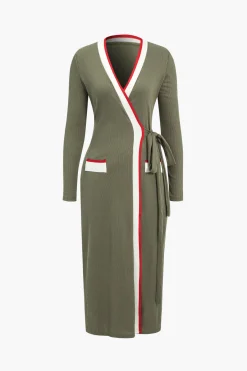 MICAS Outerwear|Knitwear-Knit Patchwork Tie-Up Cardigan MILITARY