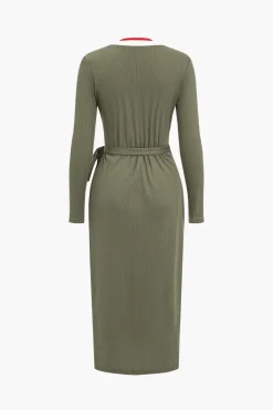 MICAS Outerwear|Knitwear-Knit Patchwork Tie-Up Cardigan MILITARY