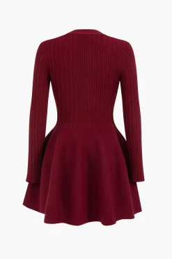 MICAS Long Sleeve Dresses|Knitwear-Knit Puff Hem Long Sleeve V-neck Dress