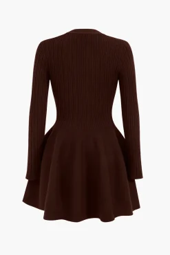 MICAS Long Sleeve Dresses|Knitwear-Knit Puff Hem Long Sleeve V-neck Dress