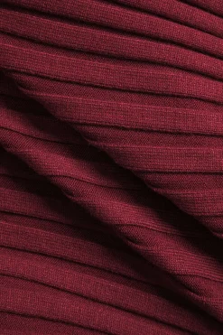 MICAS Knit Tops-Knit Ruched Detail Long-Sleeve Cropped Top BURGUNDY