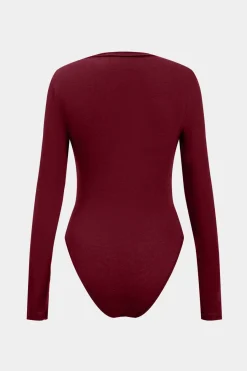MICAS Bodysuits-Knit Ruched Long Sleeve Bodysuit