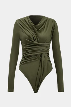 MICAS Bodysuits-Knit Ruched Long Sleeve Bodysuit