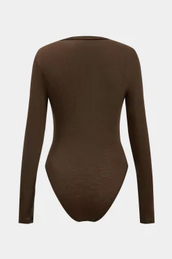 MICAS Bodysuits-Knit Ruched Long Sleeve Bodysuit