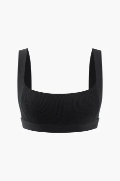 MICAS Knitwear|Knit Sets-Knit Square Neck Crop Tank Top And Buckle Midi Skirt Set BLACK