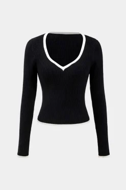 MICAS Knit Tops-Knit V-Neck Long-Sleeve Top BLACK