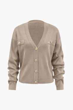 MICAS Knitwear|Knit Sets-Knit V-neck Top And Skirt Set KHAKI