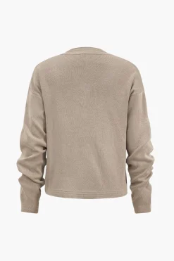 MICAS Knitwear|Knit Sets-Knit V-neck Top And Skirt Set KHAKI