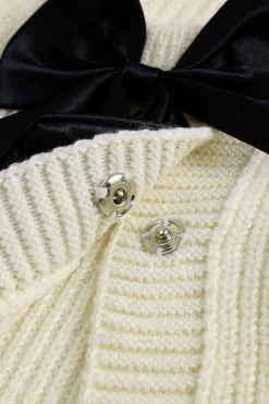 MICAS Knitwear|Knit Tops-Knitted Bow Tie-Up Long-Sleeve Top IVORY