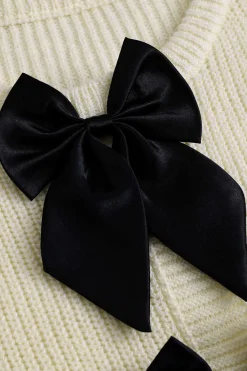 MICAS Knitwear|Knit Tops-Knitted Bow Tie-Up Long-Sleeve Top IVORY