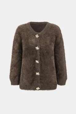 MICAS Outerwear|Knitwear-Knitted Button Long-Sleeve Cardigan COFFEE