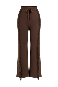 MICAS Knit Bottoms|Knit Bottoms-Knitted Drawstring Fringe Sweater Trousers BROWN