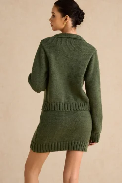 MICAS Knitwear|Knit Bottoms-Knitted High Waist Skirt DARK GREEN
