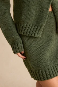 MICAS Knitwear|Knit Bottoms-Knitted High Waist Skirt DARK GREEN