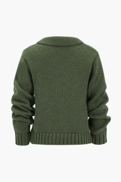 MICAS Knitwear|Knit Tops-Knitted Metallic Button Long-Sleeve Top DARK GREEN