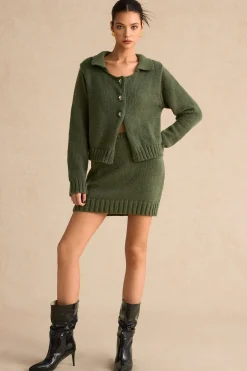 MICAS Knitwear|Knit Tops-Knitted Metallic Button Long-Sleeve Top DARK GREEN