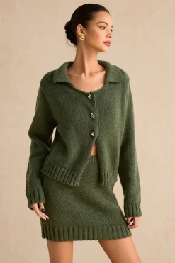 MICAS Knitwear|Knit Tops-Knitted Metallic Button Long-Sleeve Top DARK GREEN