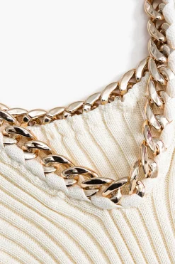 MICAS Knitwear|Knit Tops-Knitted Metallic Chain Detail Tank Top BEIGE