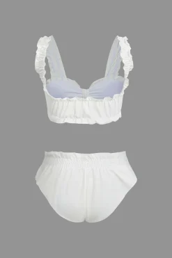 MICAS Swimwear-Knot Frill Trim Bikini Swimsuit Set WHITE